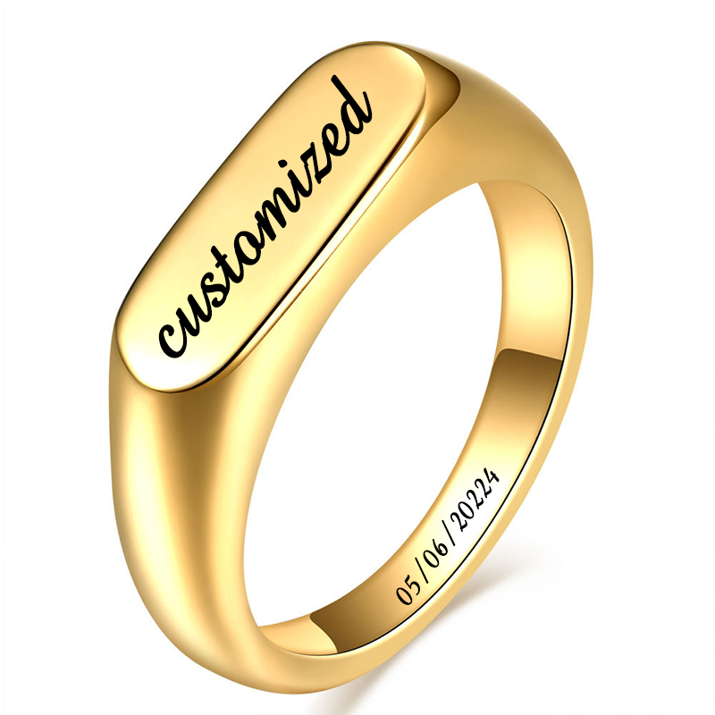 Signet Ring Men - แหวนสแตนเลสออกแบบได้ตามต้องการสำหรับผู้ชายผู้หญิงแหวนนิ้วมือกว้าง4มม. แบบมินิมอลเครื่องประดับคู่รักของขวัญสุดฮอต