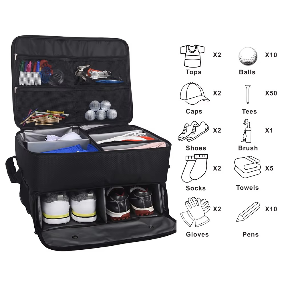 Men'S Accessories Travel Bag - กระเป๋าจัดระเบียบท้ายรถสำหรับกอล์ฟ ช่องเก็บรองเท้าผ้าอ็อกซ์ฟอร์ด กันน้ำ ความจุขนาดใหญ่ กระเป๋าเก็บของในรถ อุปกรณ์กีฬา