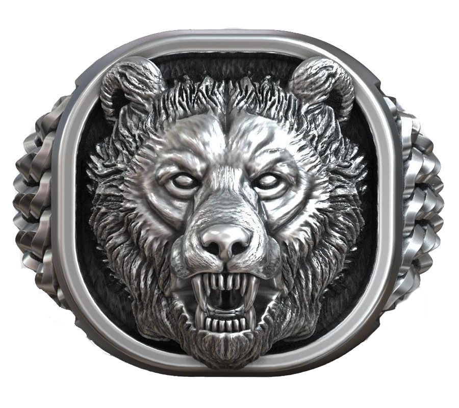 Signet Ring Men - ตราประทับรูปหัวหมีไวกิ้ง นอร์ดิก 22 กรัม ของตกแต่งโบราณ ทำจากเงินแท้