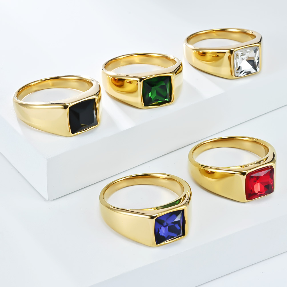 Signet Ring Men - สแตนเลส Shinny เพทายสแควร์อัญมณี Signet แหวนผู้ชายวินเทจงานแต่งงานเครื่องประดับหมั้น