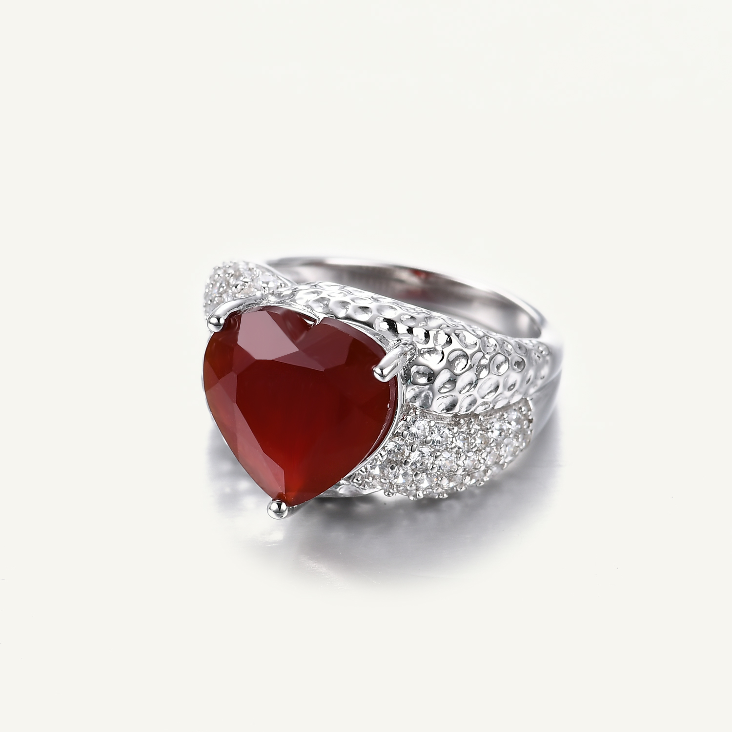 Signet Ring Men - GEM'S บัลเล่ต์925 Sterling Silver Signet ซีลแหวนหัวใจตัดออกแบบสีแดงสำหรับผู้หญิงหรือชายสกุลเงินเครื่องประดับ