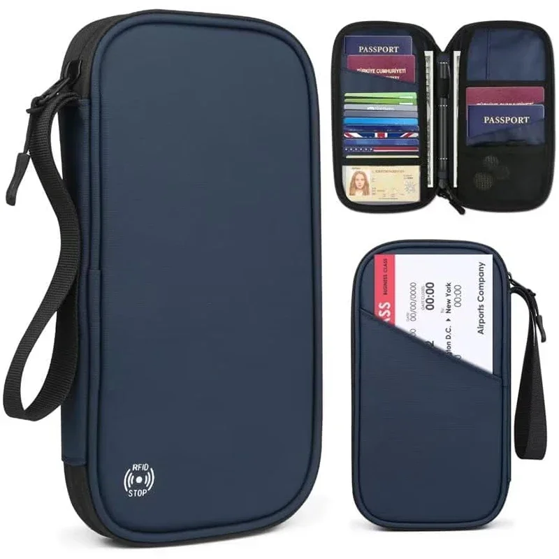 Men'S Accessories Travel Bag - น้ําหนักเบาครอบครัวหนังสือเดินทางกระเป๋าสตางค์ซิป Oxford เอกสารกระเป๋าที่ถอดออกได้สายรัดข้อมือสําหรับผู้หญิงผู้ชาย