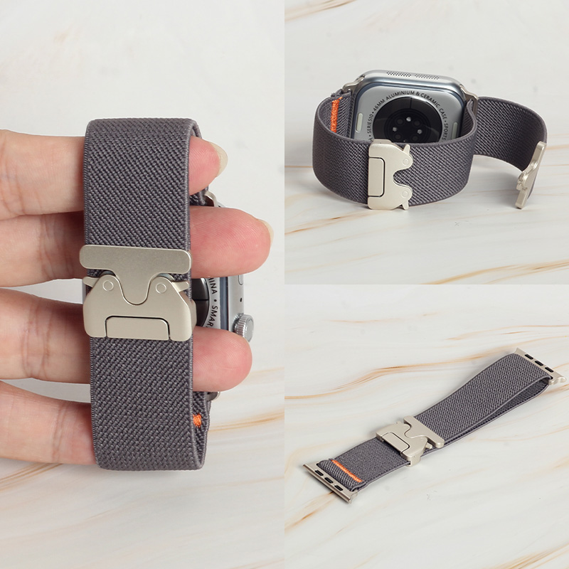 Men Accessories Website - สายรัดไนลอนยืดหยุ่นสีส้มแฟชั่นสำหรับ Apple Watch Series 11 10