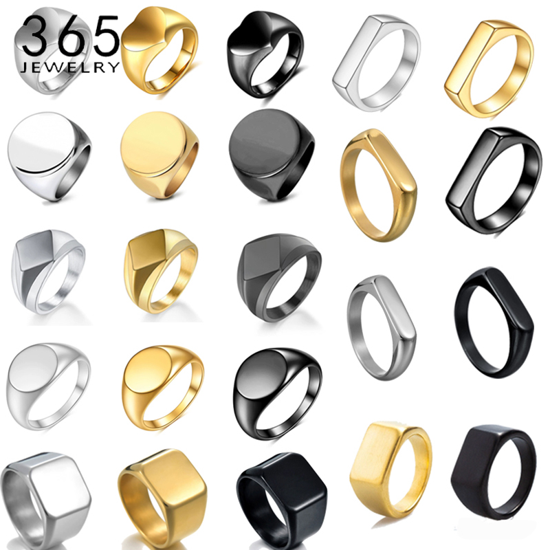 Signet Ring Men - แหวนสแตนเลส 365 สไตล์พังก์ร็อก ดีไซน์เรียบหรู สลักชื่อได้ สำหรับผู้ชาย