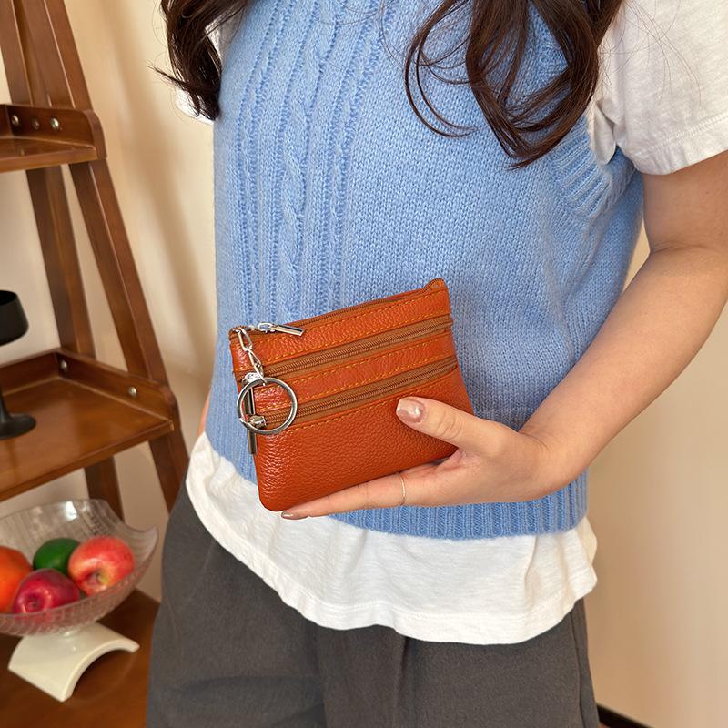 Coin Holder Men - กระเป๋าใส่เหรียญแบบพกพาทำจากหนัง PU พร้อมพวงกุญแจ กันน้ำ ซิปทนทาน ที่ใส่บัตรสำหรับผู้ชายและผู้หญิง