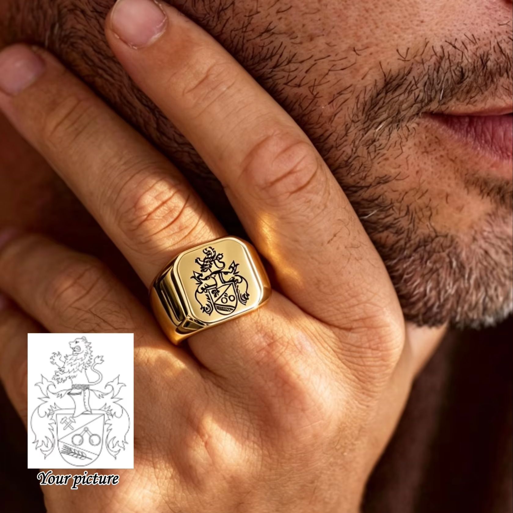 แหวนตราประจำตระกูลแบบสั่งทำพิเ - Signet Ring Men บทวิจารณ์และราคา