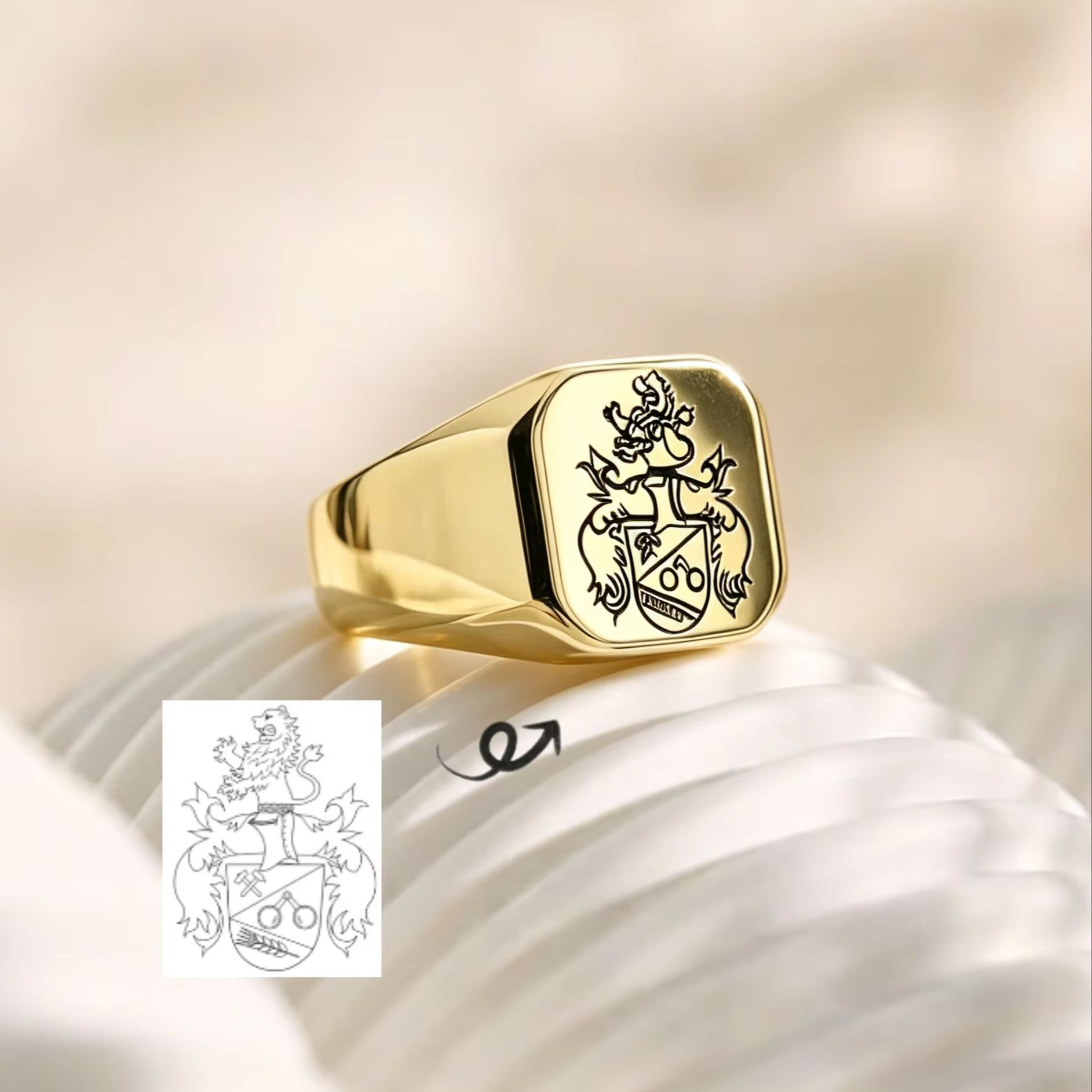 แหวนตราประจำตระกูลแบบสั่งทำพิเ - Signet Ring Men บทวิจารณ์และราคา