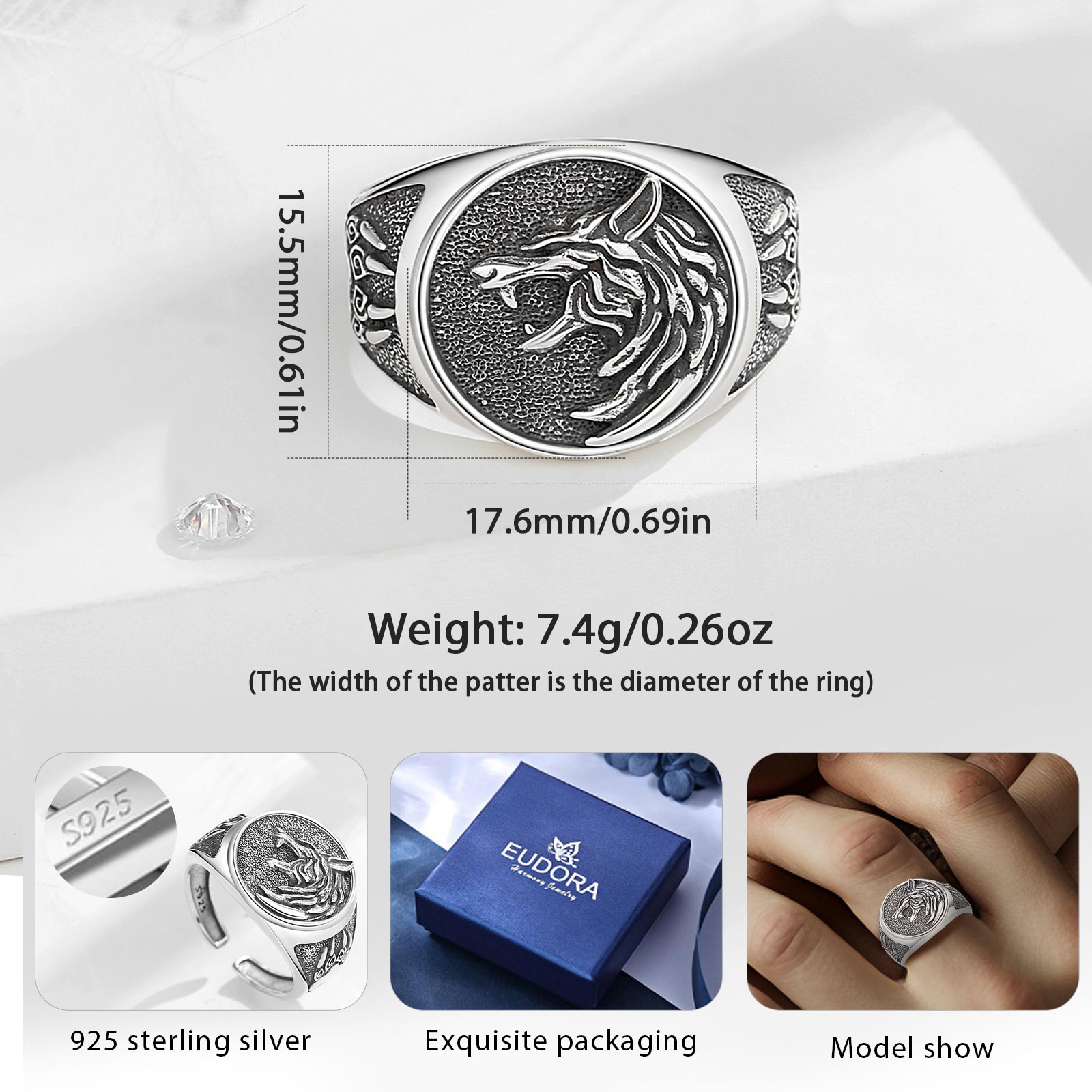 Eudora 925เงินสเตอร์ลิงไวกิ้งห - Signet Ring Men บทวิจารณ์และราคา