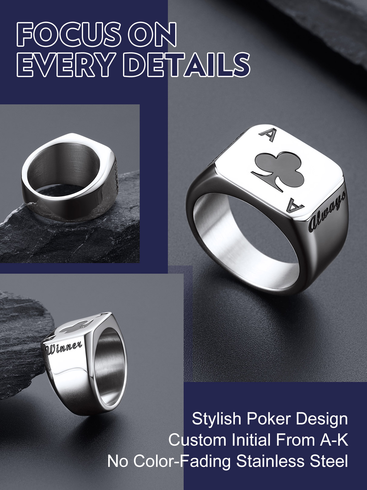 U7 ที่กําหนดเองสแควร์สี่เหลี่ย - Signet Ring Men บทวิจารณ์และราคา