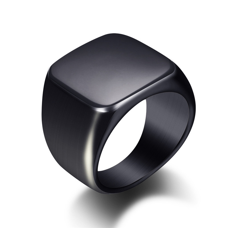 แหวนสแตนเลสสีดำเรียบผู้ชายแฟชั - Signet Ring Men บทวิจารณ์และราคา