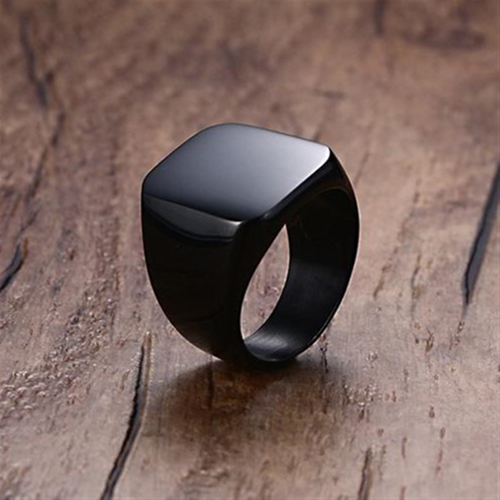 แหวนสแตนเลสสีดำเรียบผู้ชายแฟชั - Signet Ring Men บทวิจารณ์และราคา