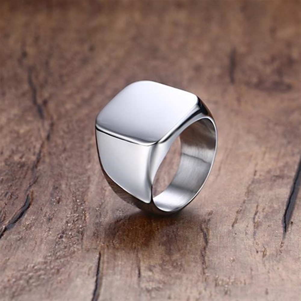 แหวนสแตนเลสสีดำเรียบผู้ชายแฟชั - Signet Ring Men บทวิจารณ์และราคา